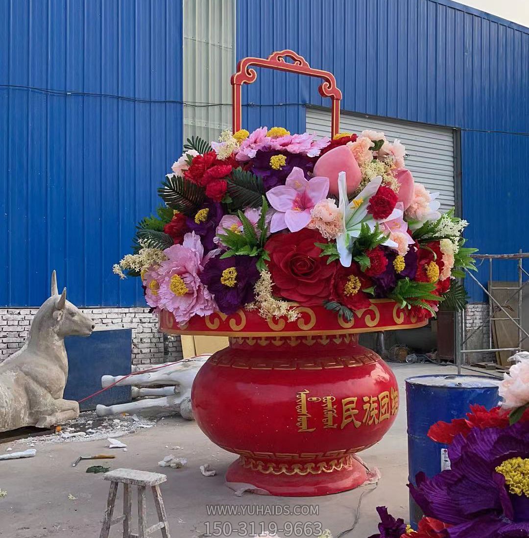 民族团结玻璃钢大花篮博鱼网页版摆件