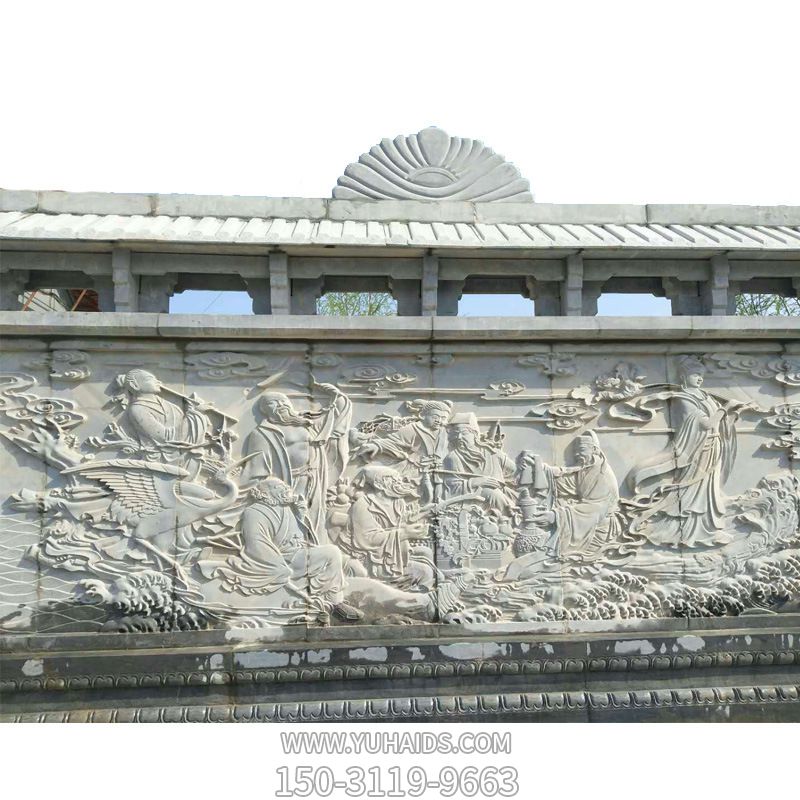 寺庙浮雕墙画八仙过海户外园林景观八仙博鱼网页版