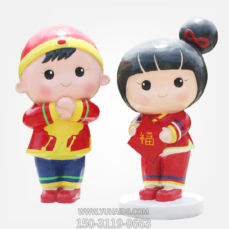 拜年小公仔，玻璃钢商场春节美陈卡通人偶博鱼网页版