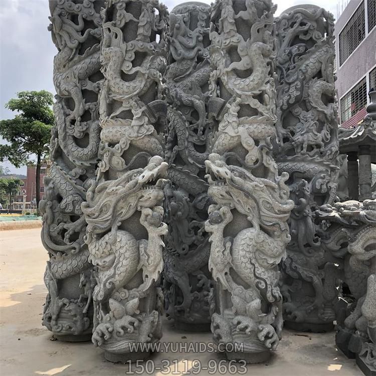 大型青石石雕户外广场盘龙龙柱博鱼网页版