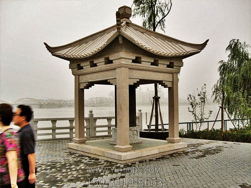 湖边景区摆放花岗岩四角镂空休息凉亭博鱼网页版