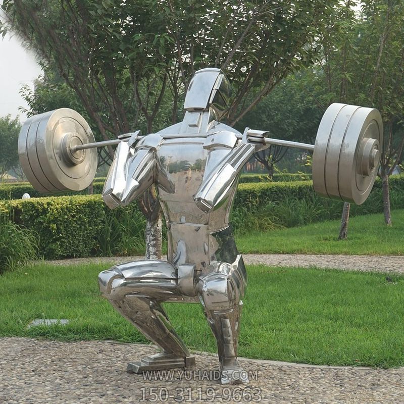 步行街边摆放举重人物镜面不锈钢博鱼网页版