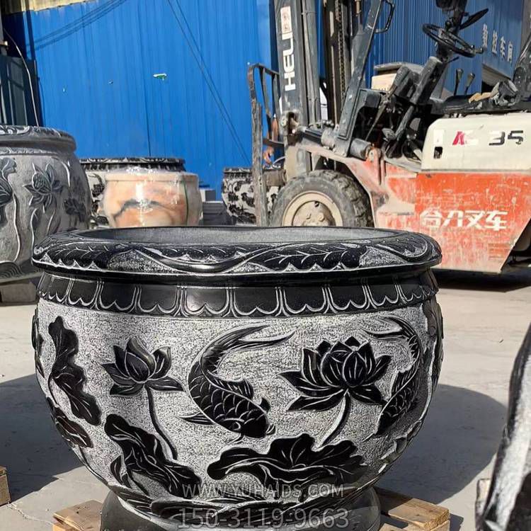 大型浮雕荷花小鱼青石缸博鱼网页版