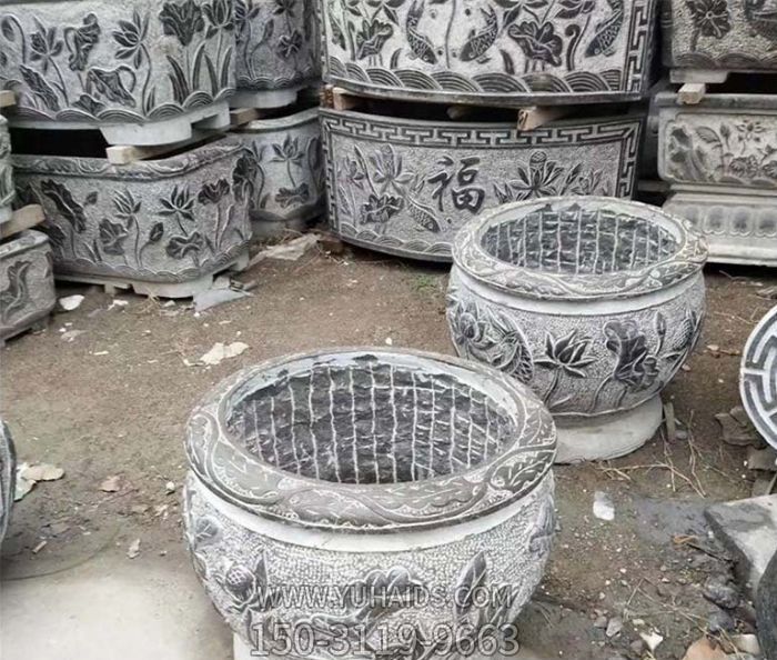 仿古荷花石浮雕水缸博鱼网页版