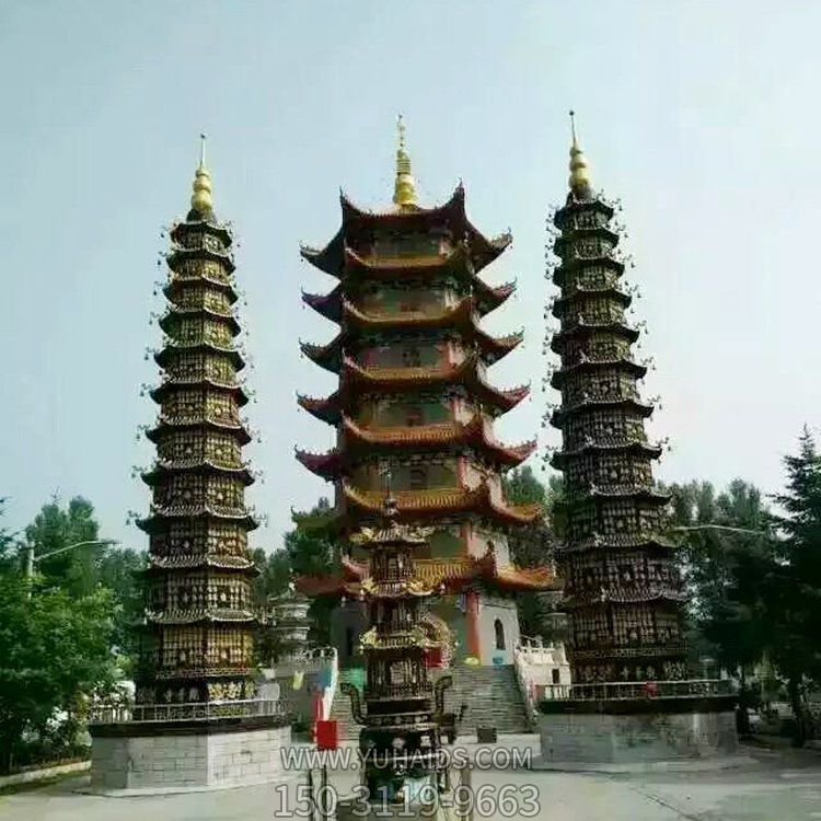 景区寺院户外铸铜漆金仿古多层宝塔博鱼网页版