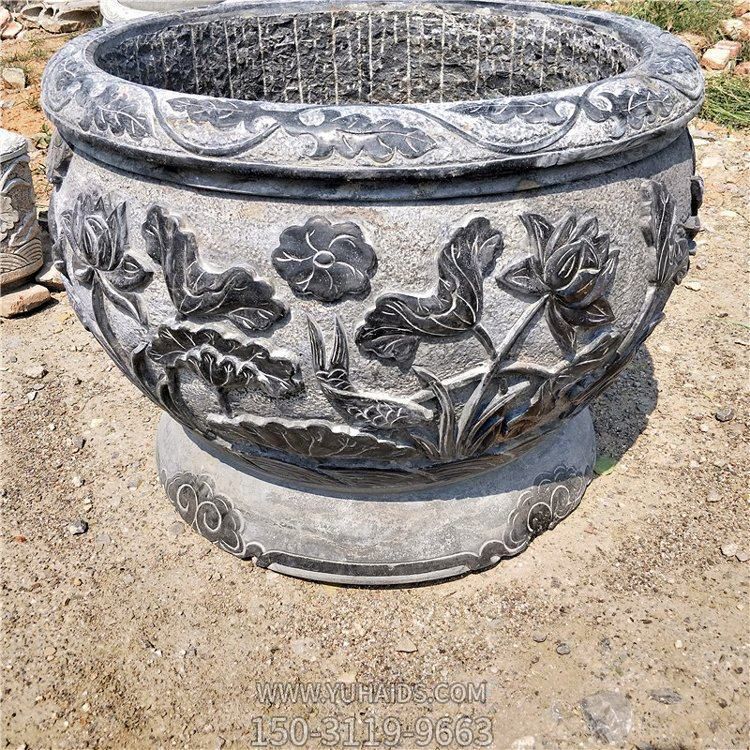 黑色大理石石刻花盆水缸博鱼网页版
