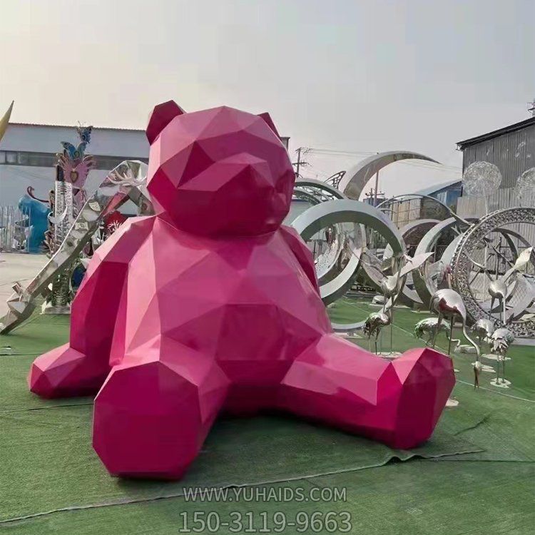 坐姿玻璃钢切面几何熊博鱼网页版城市户外广场景观博鱼网页版