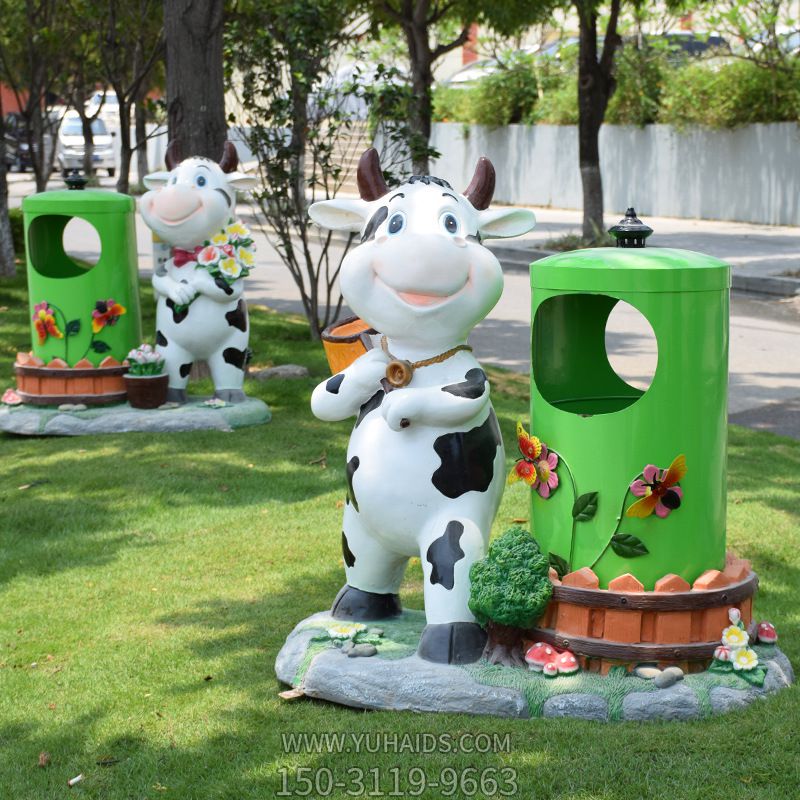 游乐园幼儿园摆放奶牛卡通垃圾桶玻璃钢博鱼网页版