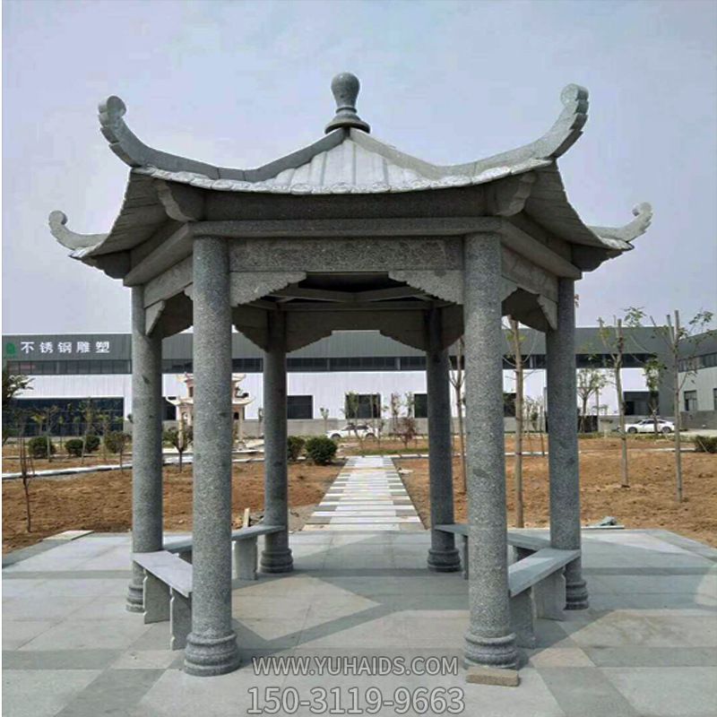 企业广场摆放花岗岩青石六角凉亭休闲座椅博鱼网页版