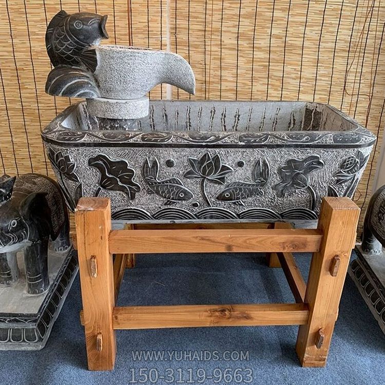 青石做旧仿古长方形庭院荷花流水鱼缸博鱼网页版