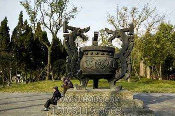 香炉博鱼网页版-公园广场做旧仿古双龙青铜香炉摆件