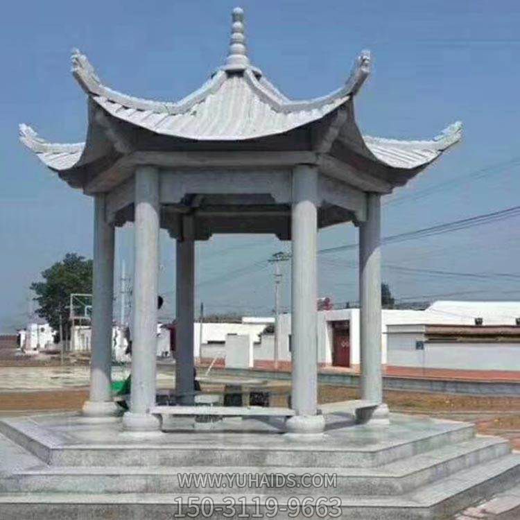 村庄文化中心摆放青石雕刻六角休闲凉亭博鱼网页版