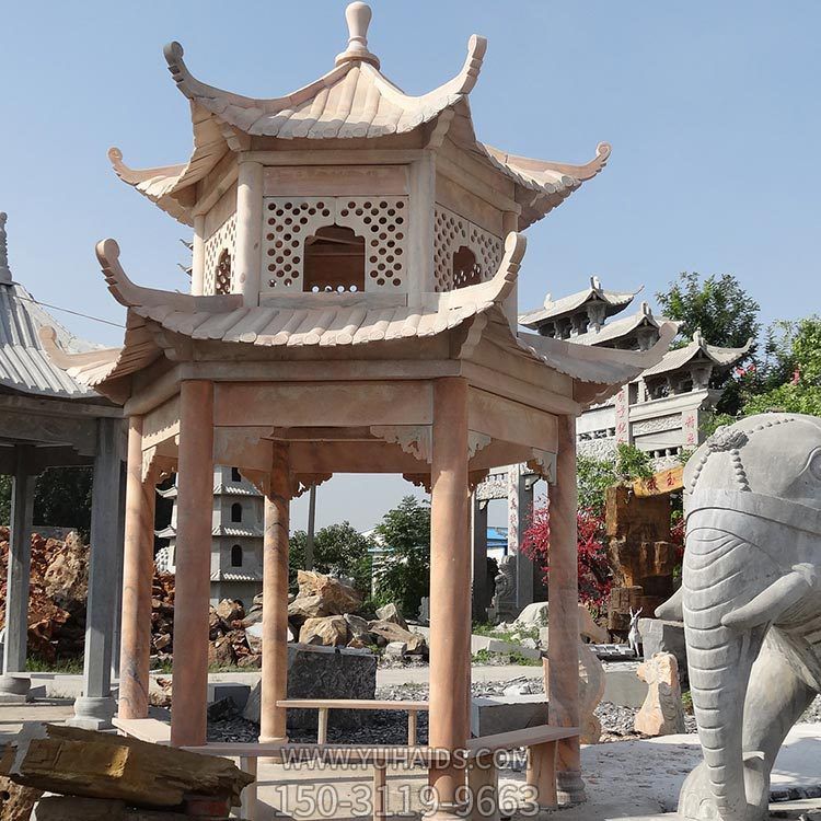 晚霞红  大理石 石雕户外园林景观大型多层凉亭博鱼网页版