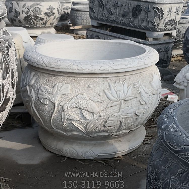 汉白玉石雕鱼荷花庭院缸博鱼网页版
