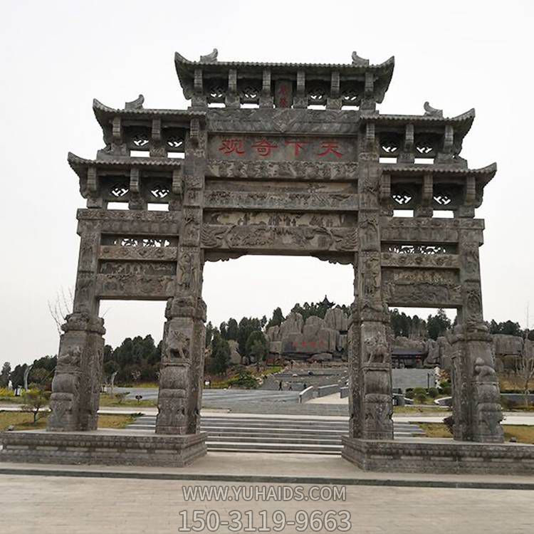 青石浮雕户外景观大型三门四柱牌坊博鱼网页版