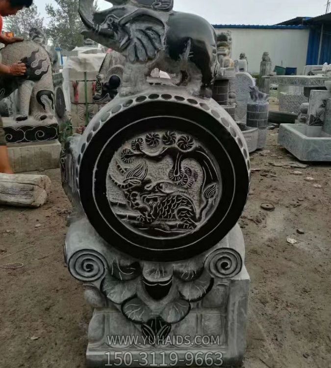 青石仿古建浮雕大象石门鼓 园林景观博鱼网页版
