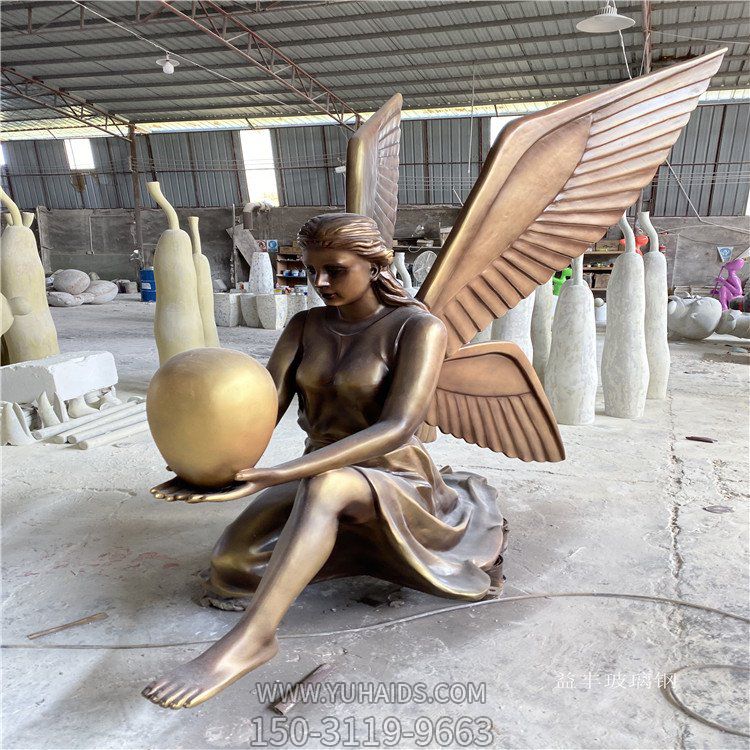 户外摆放玻璃钢仿铜欧式天使女孩雕像博鱼网页版