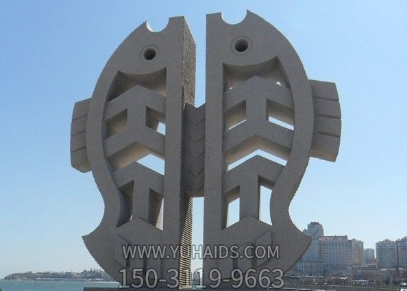 景区户外一对简约石雕双子鱼博鱼网页版