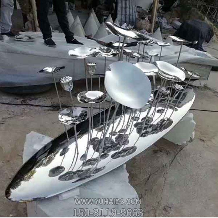 酒店会所装饰 不锈钢镜面水池荷花小品摆件博鱼网页版