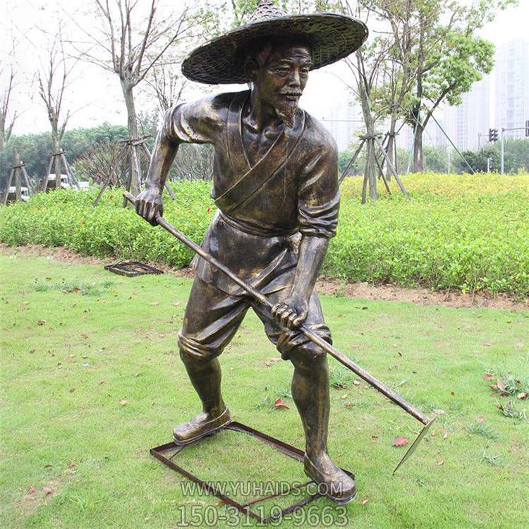 园林农耕文化摆放玻璃钢仿铜耕地农民人物博鱼网页版