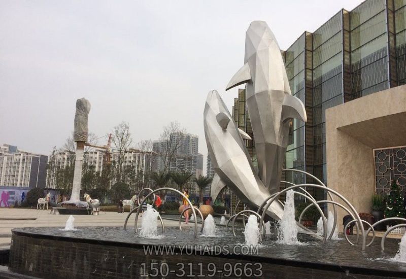 户外喷泉两只跳跃的不锈钢海豚博鱼网页版
