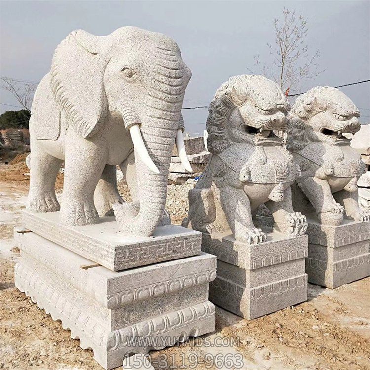石雕大象、石雕狮子，汉白玉传统博鱼网页版定制加工