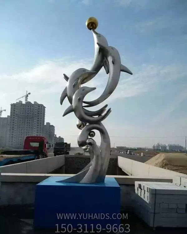 喷泉水景创意不锈钢海豚户外园林摆件博鱼网页版