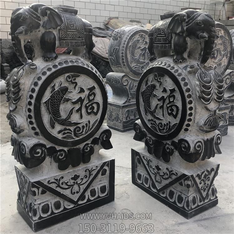 庭院门前摆放青石雕刻 小象一对抱鼓石门墩博鱼网页版