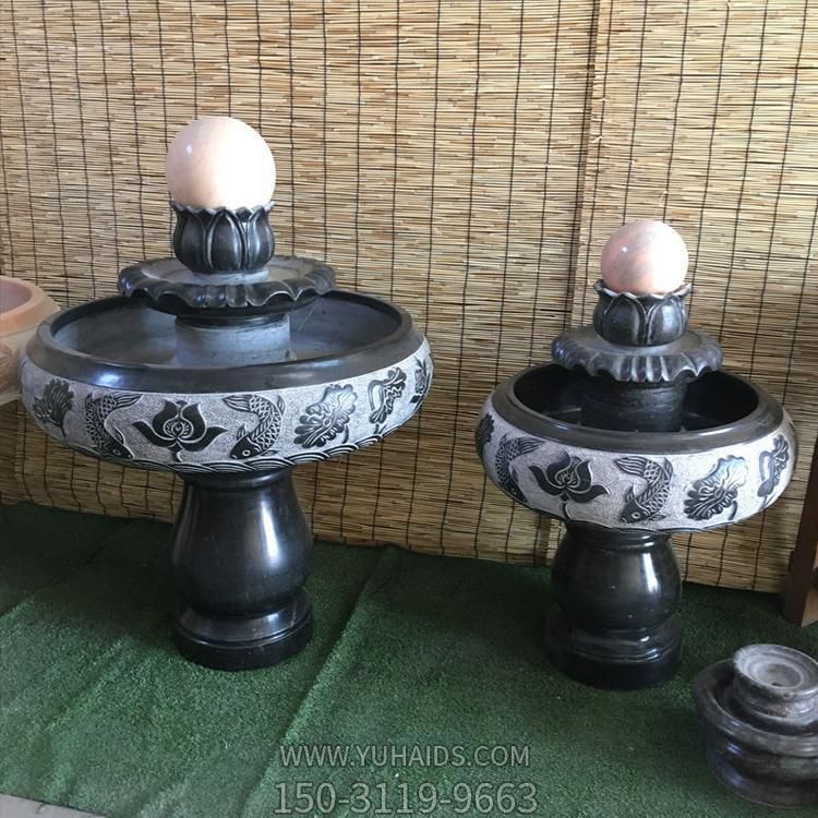 小型室内黑色大理石风水球水钵，办公家用招财风水摆件博鱼网页版