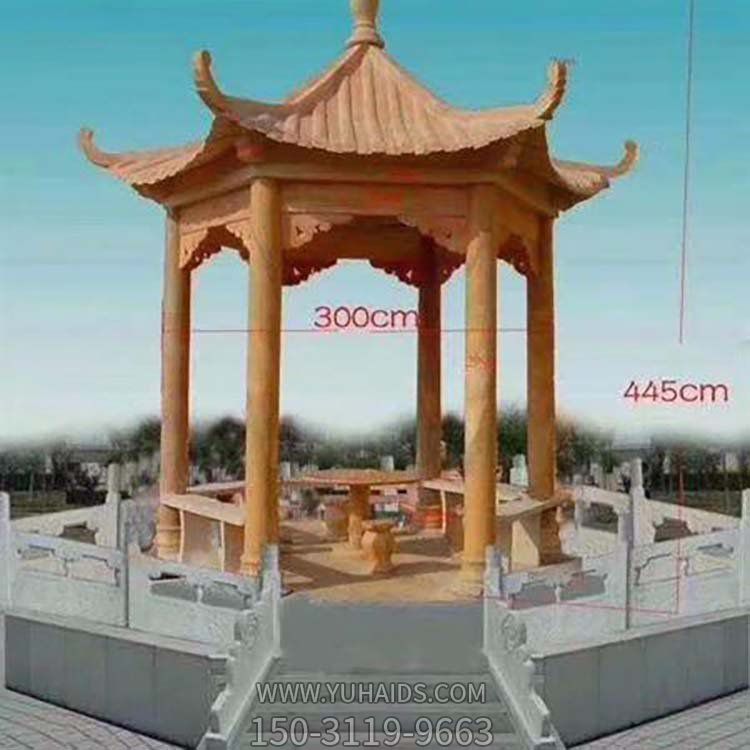 晚霞红大理石石雕户外景区休闲乘凉凉亭摆件博鱼网页版