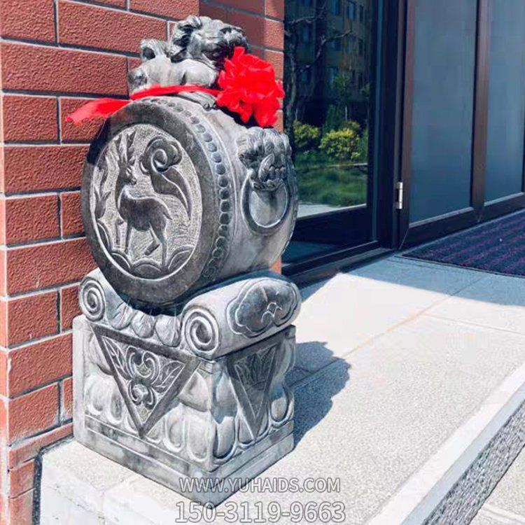 仿古青石浮雕狮子小抱鼓石中式摆件博鱼网页版