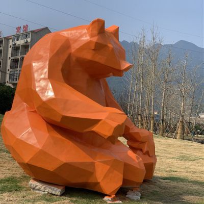 玻璃钢公园草坪抽象几何彩绘大型坐姿熊博鱼网页版