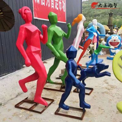 玻璃钢抽象几何一家跑步公园博鱼网页版摆件