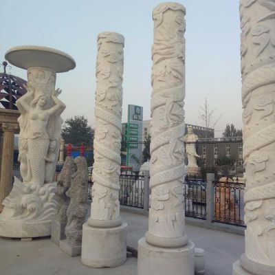 大理石石雕户外广场大型盘龙石柱博鱼网页版