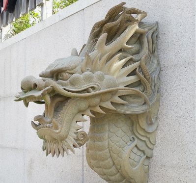 大理石石雕户外庭院墙壁上的龙头景观摆件