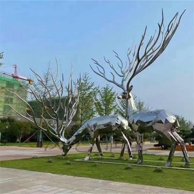 大型不锈钢园林创意不锈钢镜面几何梅花鹿博鱼网页版
