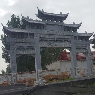 大理石石雕户外村口大型三门牌坊