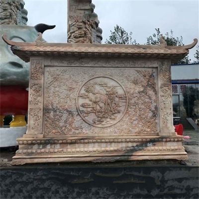 晚霞红大理石浮雕石雕屏风景观影壁照壁博鱼网页版
