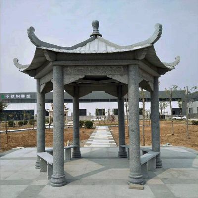 企业广场摆放花岗岩青石六角凉亭休闲座椅博鱼网页版
