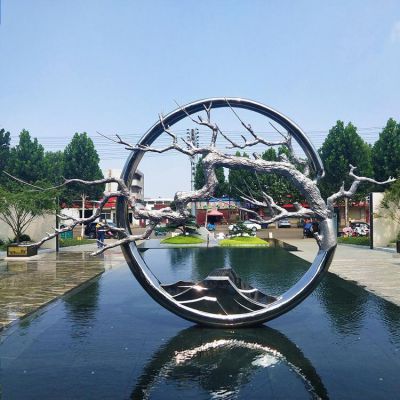 会所池塘水景摆件不锈钢几何户外大型圆环博鱼网页版