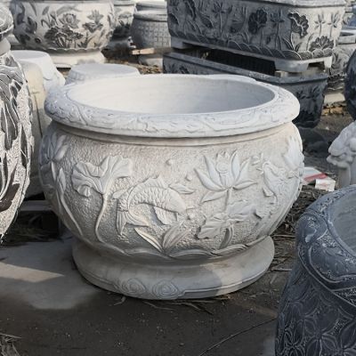 汉白玉石雕鱼荷花庭院缸博鱼网页版