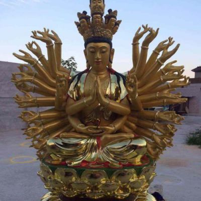 玻璃钢喷金烤漆大型不锈钢千手观音博鱼网页版