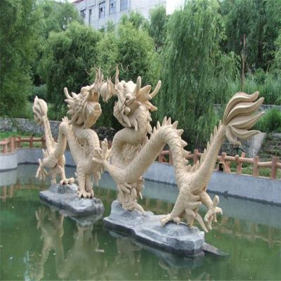 景区景点大型池塘水景大理石石雕二龙戏珠