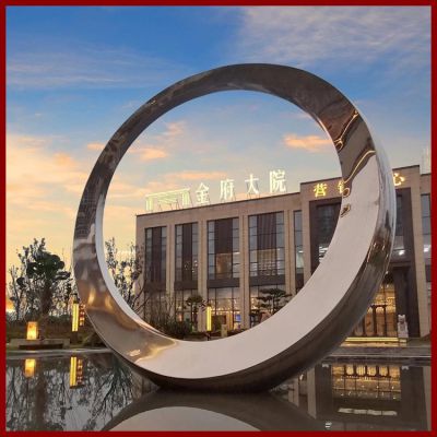 镜面不锈钢酒店会所门口大型圆环