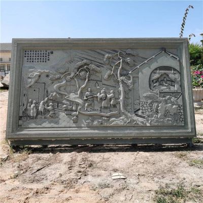 芝麻黑花岗岩浮雕影壁 地雕博鱼网页版