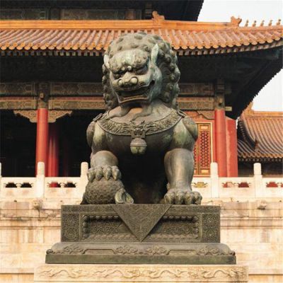 铜雕仿古门口对狮子博鱼网页版大型景区装饰摆件