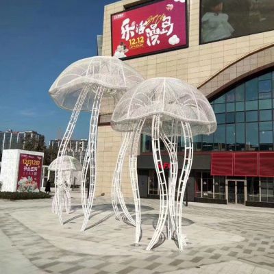 商场户外摆放大型不锈钢网格创意水母景观博鱼网页版