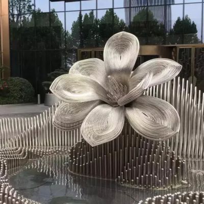 酒店门口户外水池喷泉摆放不锈钢拉丝花朵景观博鱼网页版