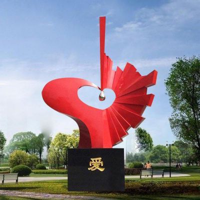 户外广场不锈钢心形博鱼网页版定制抽象异形爱心医院标志景观摆件博鱼网页版