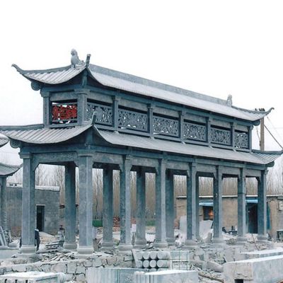 园林天然大理石浮雕复古建筑二层长廊凉亭